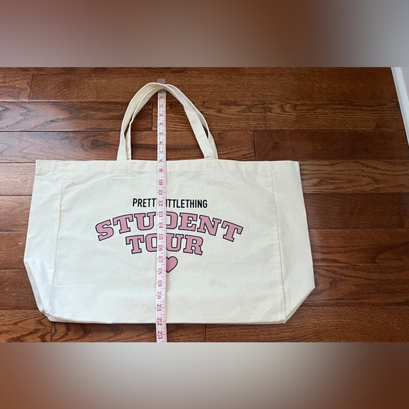 PrettyLittleThing “Student Tour”Cotton Cream Tote Bag One Size - Picture 4 of 5